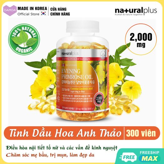 Lọ 300 Viên Tinh Dầu Hoa Anh Thảo Chiều EVENING PRIMROSE OIL CANADA Natural Plus - Nội tiết tố nữ, Thai sản, Đẹp da Hàn Quốc