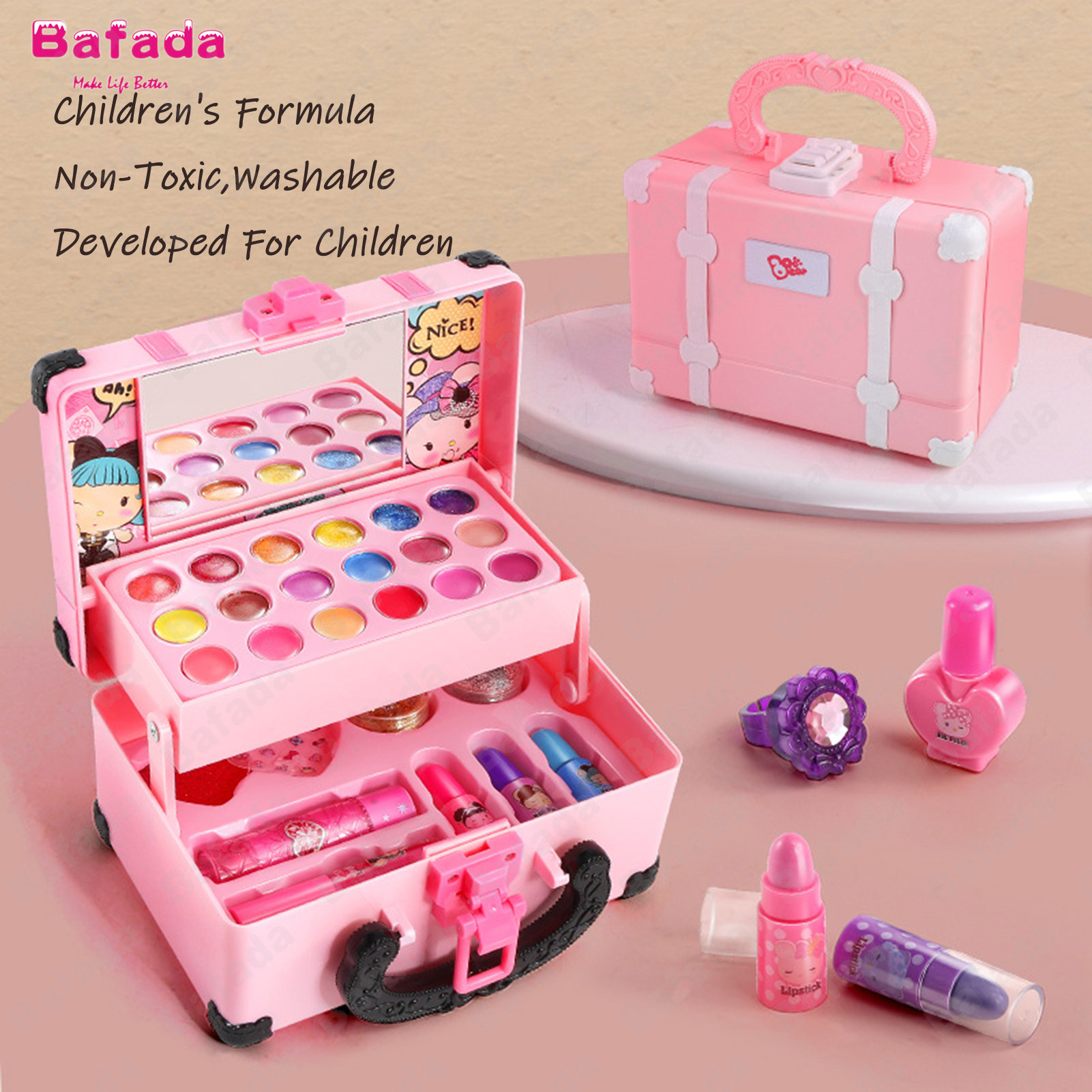 Bafada Non Toxic and Washable Kids Makeup set,Girl Pretend Play Makeup Set Cosmetic Kit Toy With Portable Box For Children Gifts,Makeup set for Kids Real, Girls Dressing Cosmetic Girl Gifts ราคา 465 บาท*ส่งฟรี