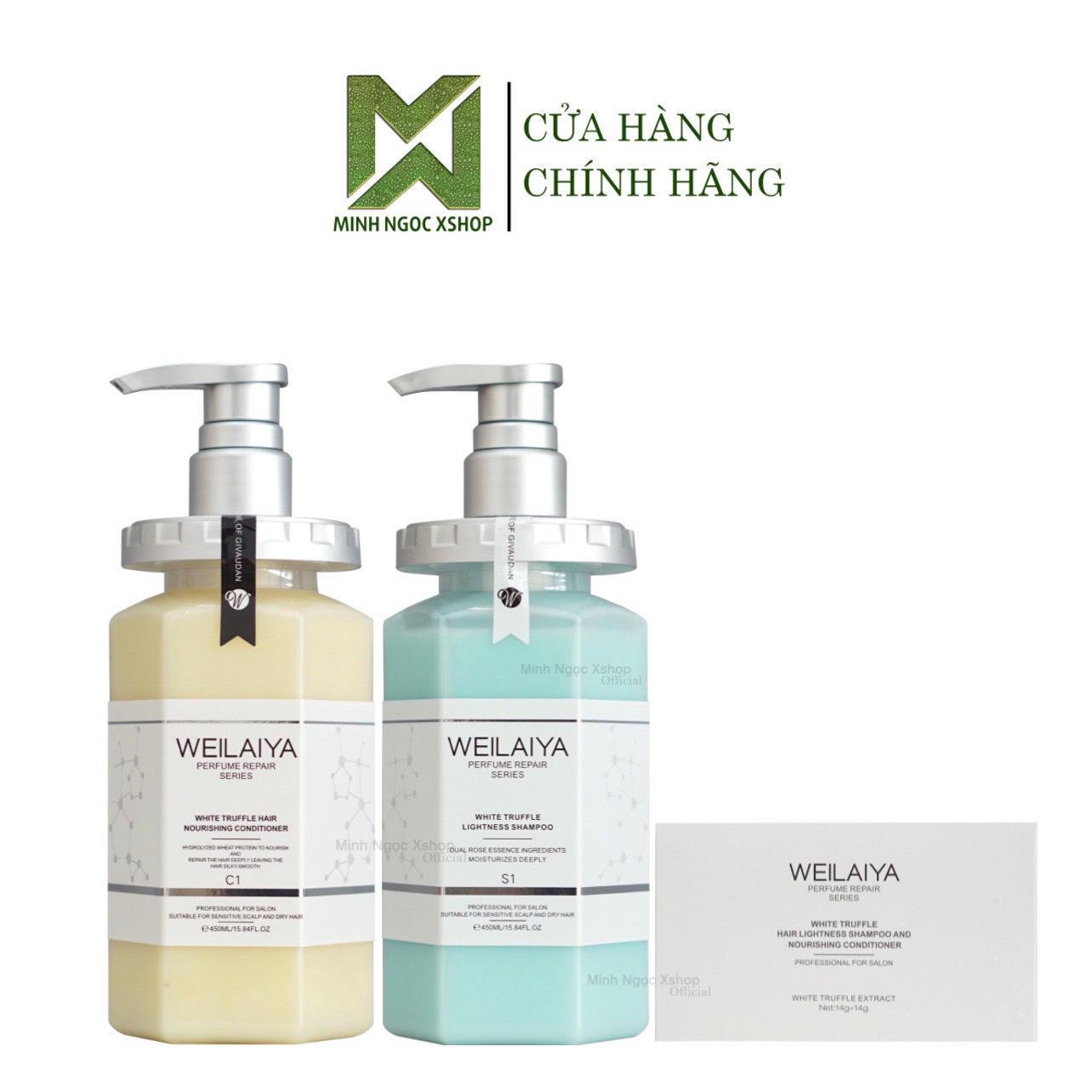 Combo dầu gội, dầu xả phục hồi nấm đa tầng Truffle Weilaiya 450ml tặng set mini