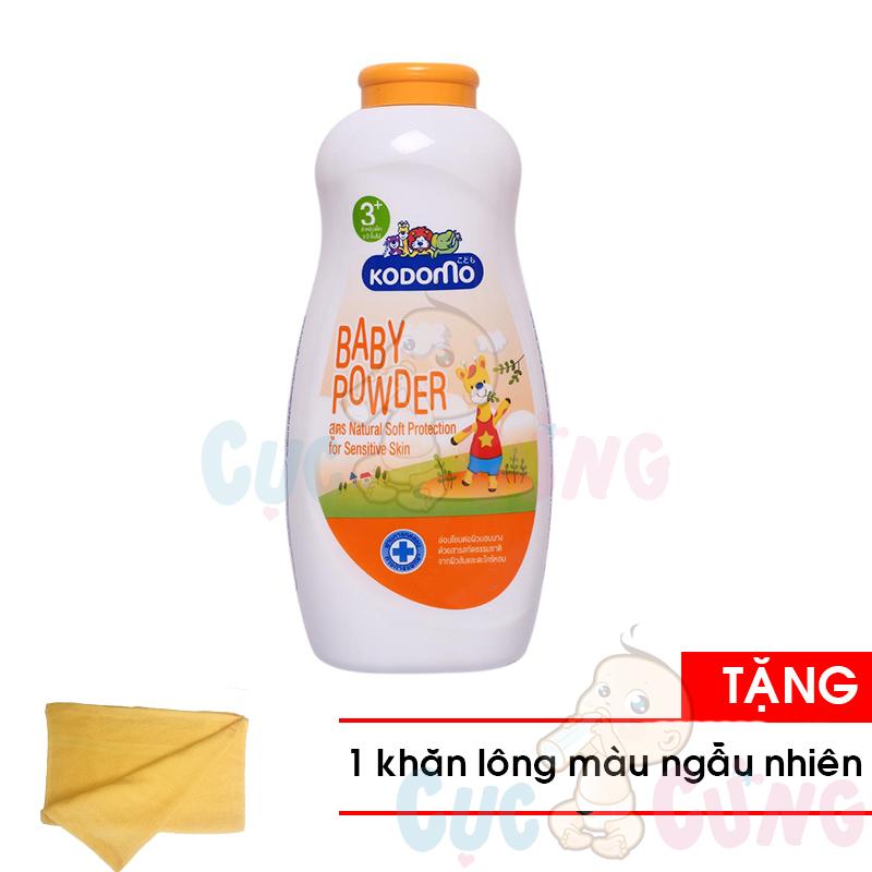 Phấn chống côn trùng  Kodomo 360g - Protection (cam) Tặng Khăn tắm cotton siêu mềm màu ngẫu nhiên 25x40cm