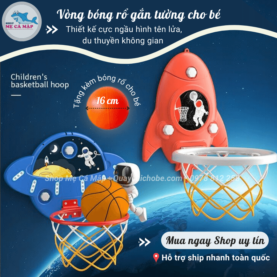 Đồ chơi bóng rổ treo tường tặng bóng kèm bơm, Sản phẩm không phải khoan đục