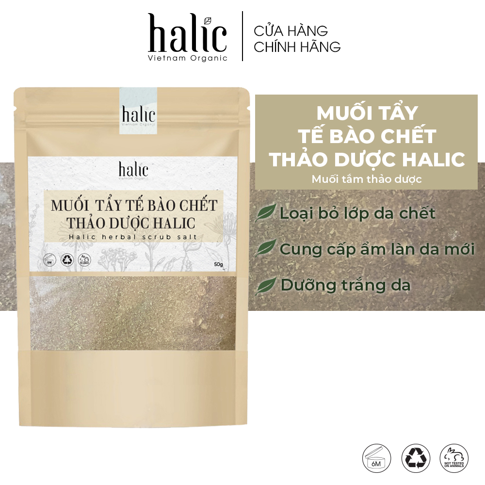 Muối tắm tẩy tế bào chết Thảo Dược Halic Organic 50G tẩy tế bào chết, se khít lỗ chân lông, dưỡng trắng săn chắc da