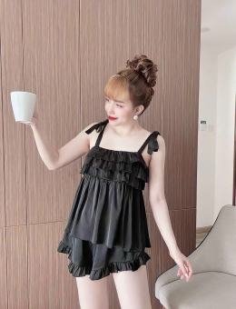 Set bộ tầng latin US965 cột dây nơ, đồ ngủ nữ áo 2 dây bèo và quần đùi phối viền