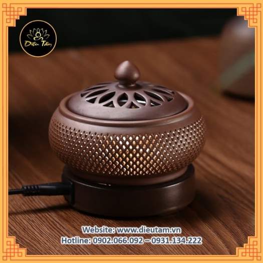 Lư điện xông bột gỗ, trầm, trầm miếng , dăm, lư hương lò xông bằng điện có hẹn giờ, có đèn đủ phụ kiện