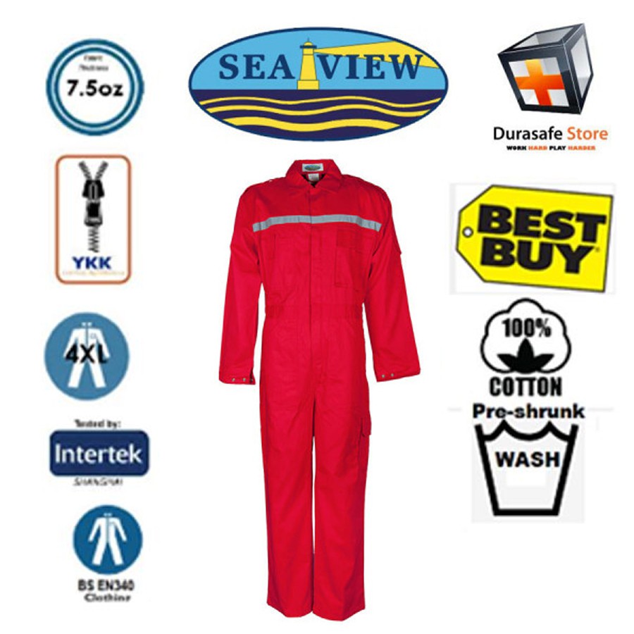 Bộ áo liền quần bảo hộ 100% cotton seaview™ zip màu đỏ size s, m, l, ll, xl