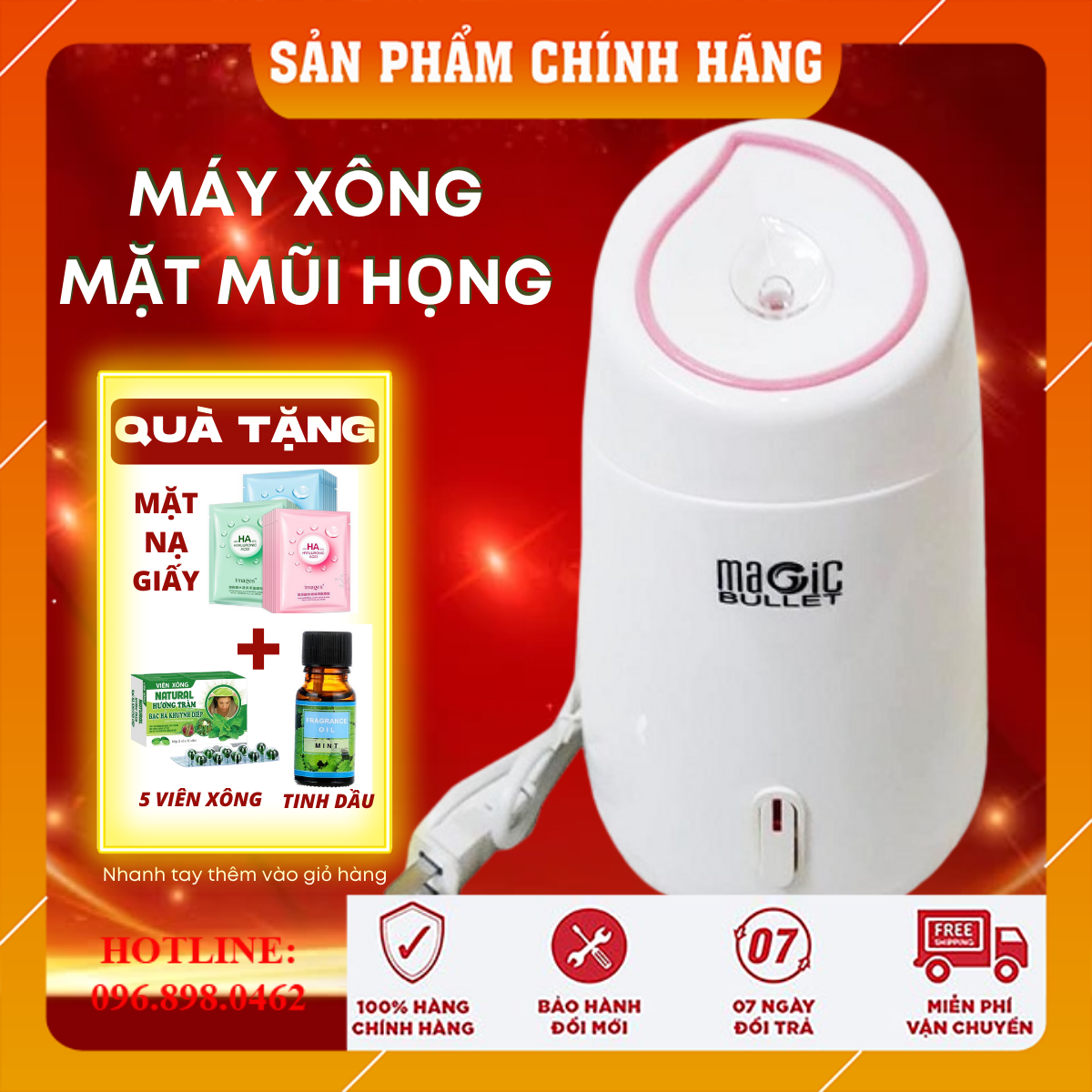 Máy xông mặt hoa quả thảo dược tươi tự động 2 in 1 magic bullet, máy xông mũi họng thông minh an toàn tiện dụng