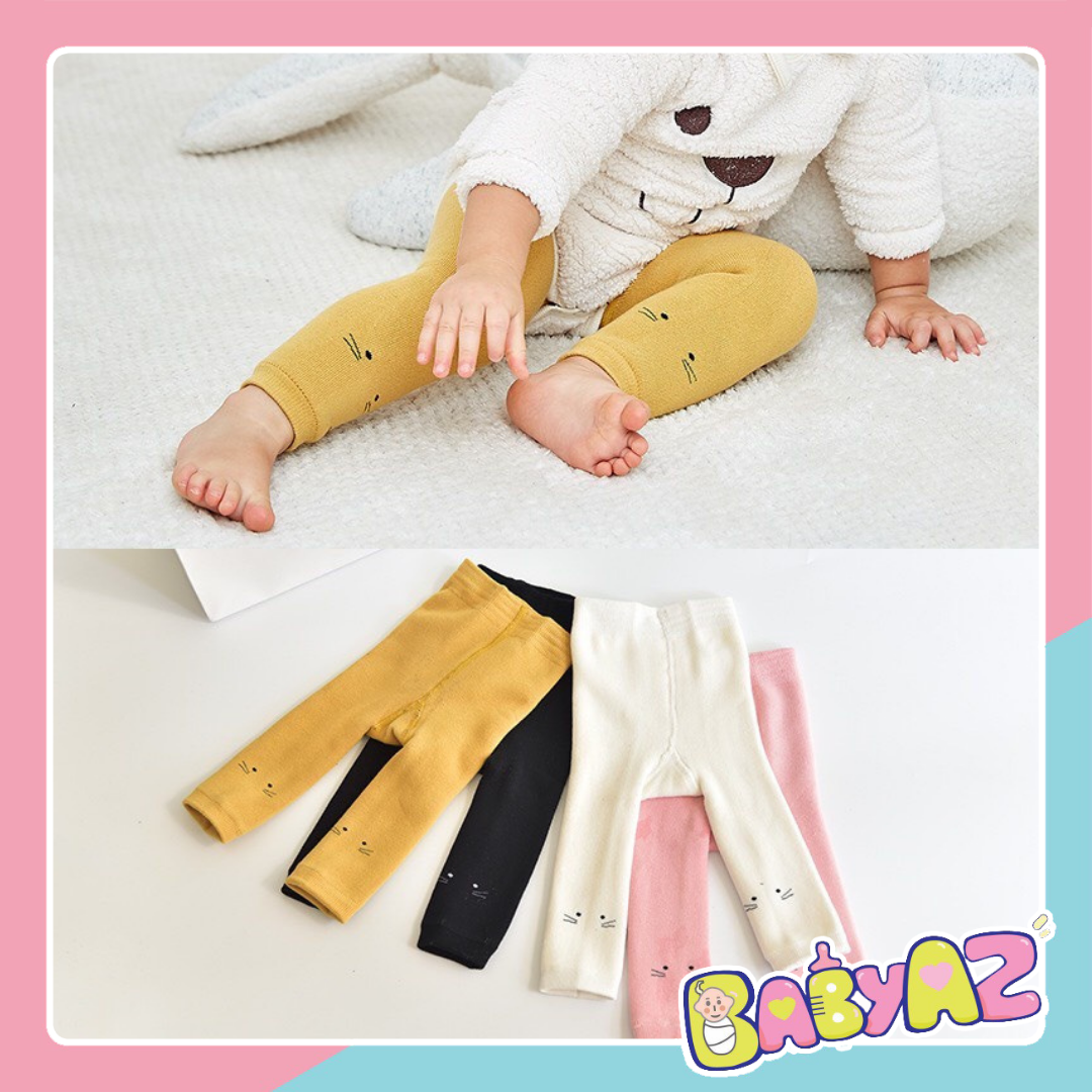 Quần legging len xù cho bé gái, quần tất không bàn hình mèo đáng yêu dày dặn ấm áp mùa đông BabyAZ.