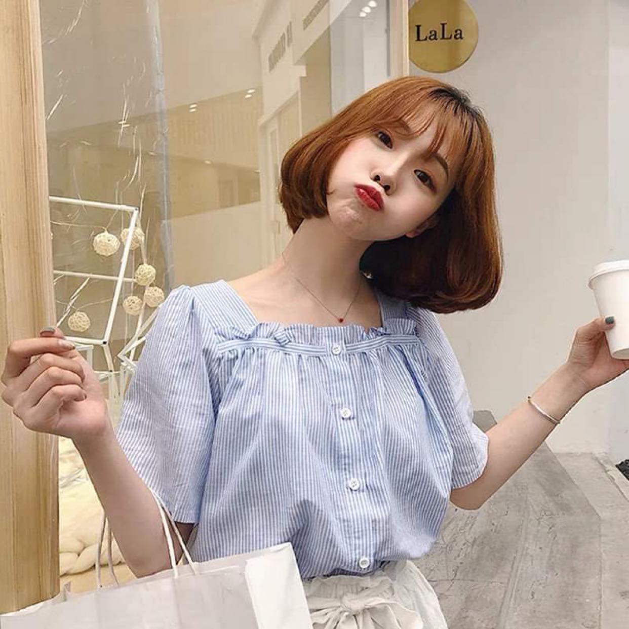 🎁freeship-áo sơ mi công sở nữ cổ vuông bèo sọc ms134