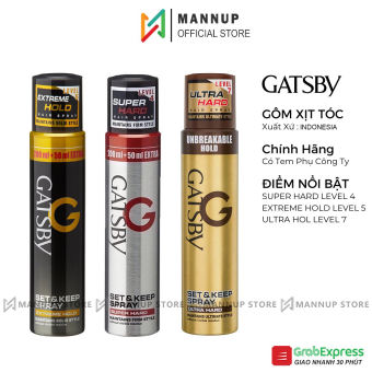 Gôm Xịt Giữ Nếp Tóc Gatsby Extreme Hold, Ultra Hard, Super Hard 250ml