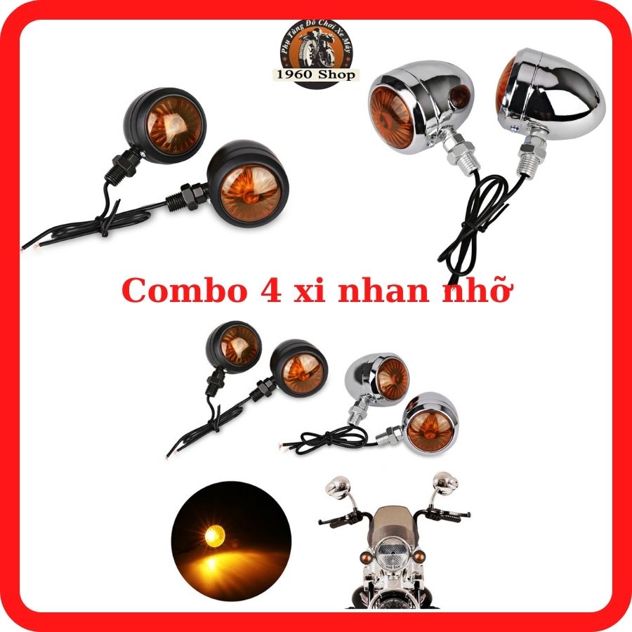 Combo 4 đèn xi nhan xe máy classic 🏍🛵xi nhan hột gà🏍🛵 xi nhan classic hột vịt thép sơn tĩnh điện đen và xi inox