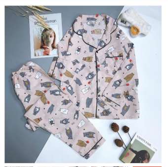 Đồ Bộ Mặc Nhà Pijama Dài Tay Vải Kate Thái-Hàng May Xuất Shop Loại Đẹp.