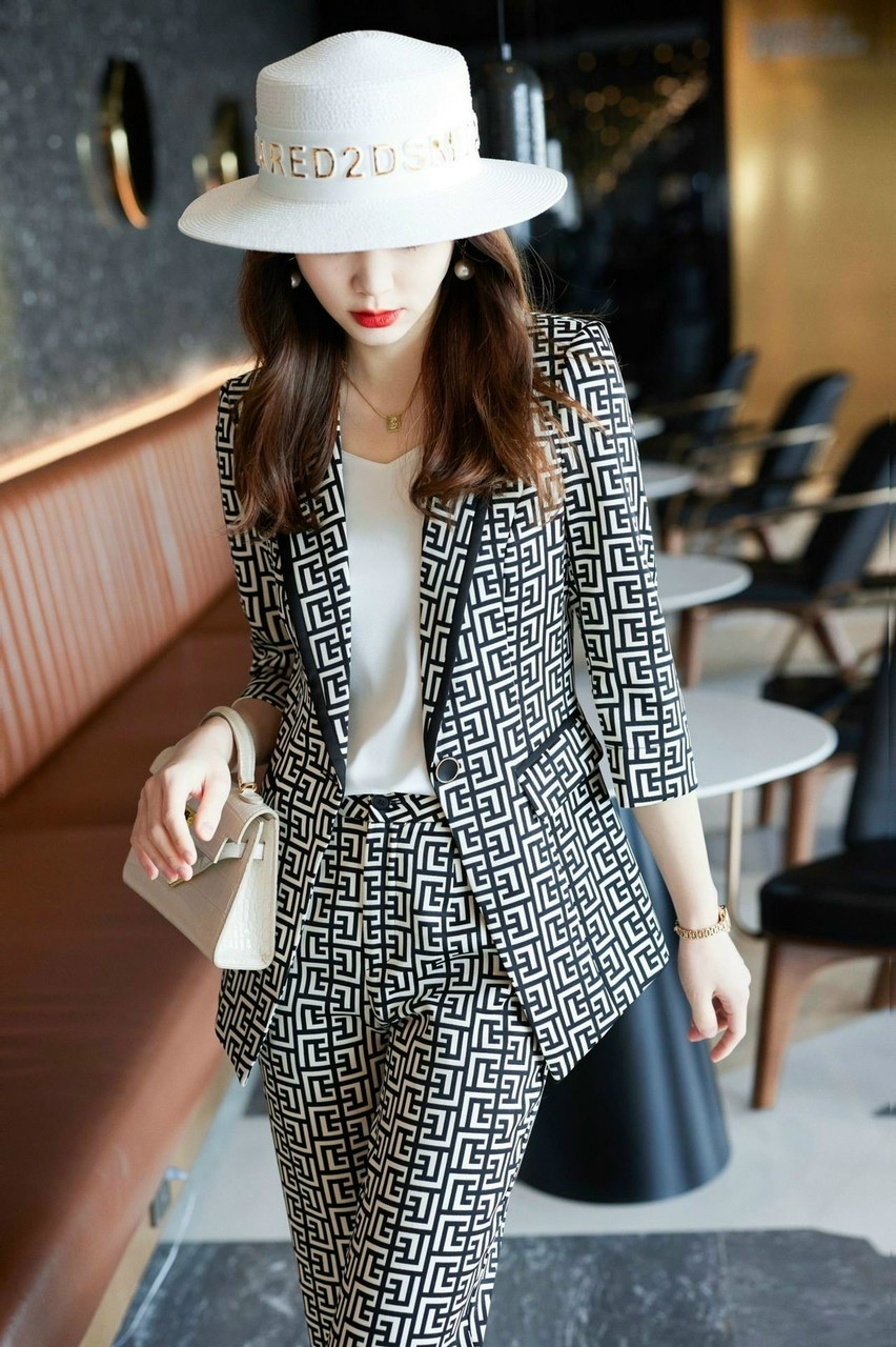 Bộ vest nữ form dài họa tiết 3 món cao cấp, lịch lãm, bộ vest nữ công sở vena-ve06