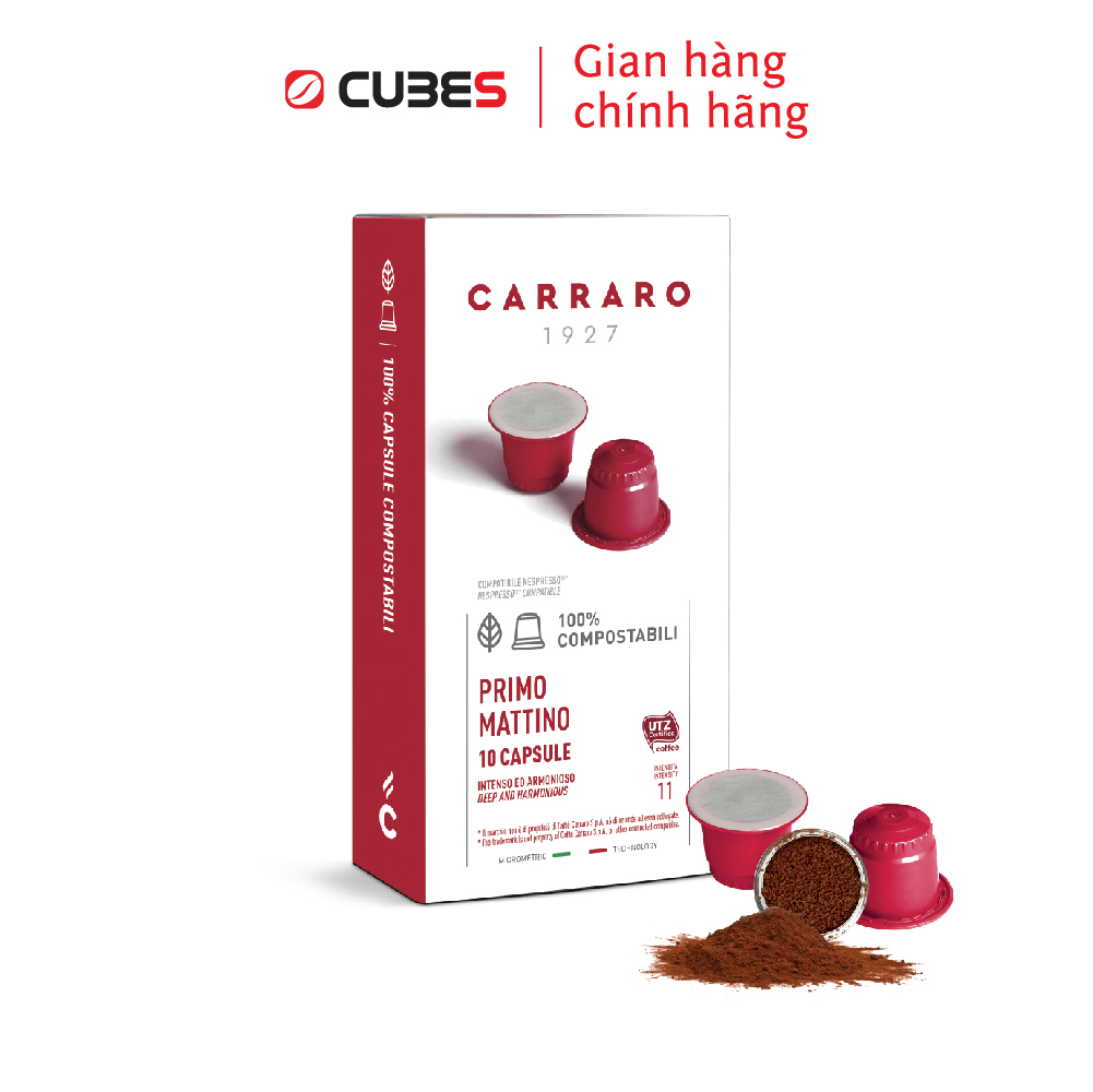 Combo Cà Phê Viên Nén Thân Thiện Môi Trường Carraro Primo Mattino - Nhập khẩu từ Ý-Tương thích với máy capsule Nespresso