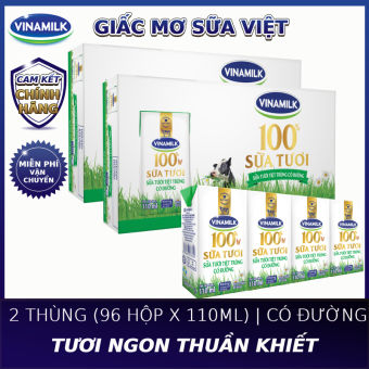 Bộ 2 thùng (96 hộp) sữa tươi Vinamilk 100% có đường 110ml