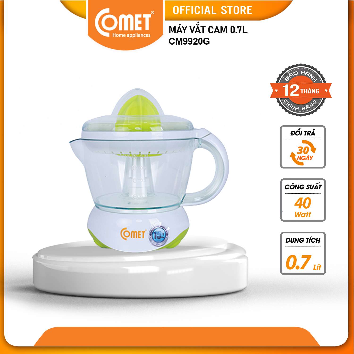 Máy vắt cam COMET - CM9920 dung tích 0.7L - Bảo hành 12 tháng - Hàng Chính Hãng
