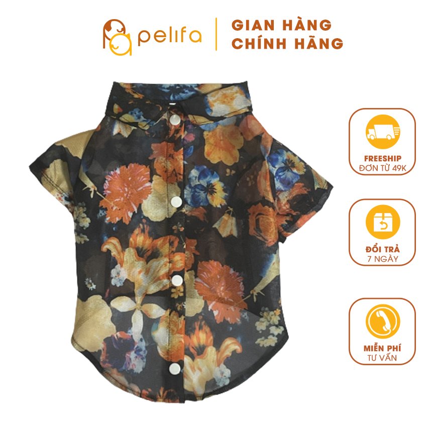 Quần áo cho chó, quần áo cho mèo, áo cho chó con, áo cho cún cưng, quần áo cho thú cưng, áo cho chó poodle, áo sơ mi lưới đen họa tiết hoa - PELIFA