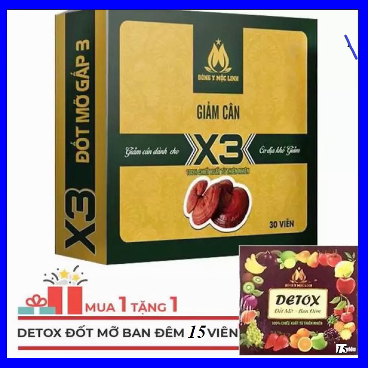 Giảm cân Giảm cân nhanh [freeship] Giảm cân x3 an toàn Hộp 30 viên tặng 15 viên Detox khử mỡ ban đêm