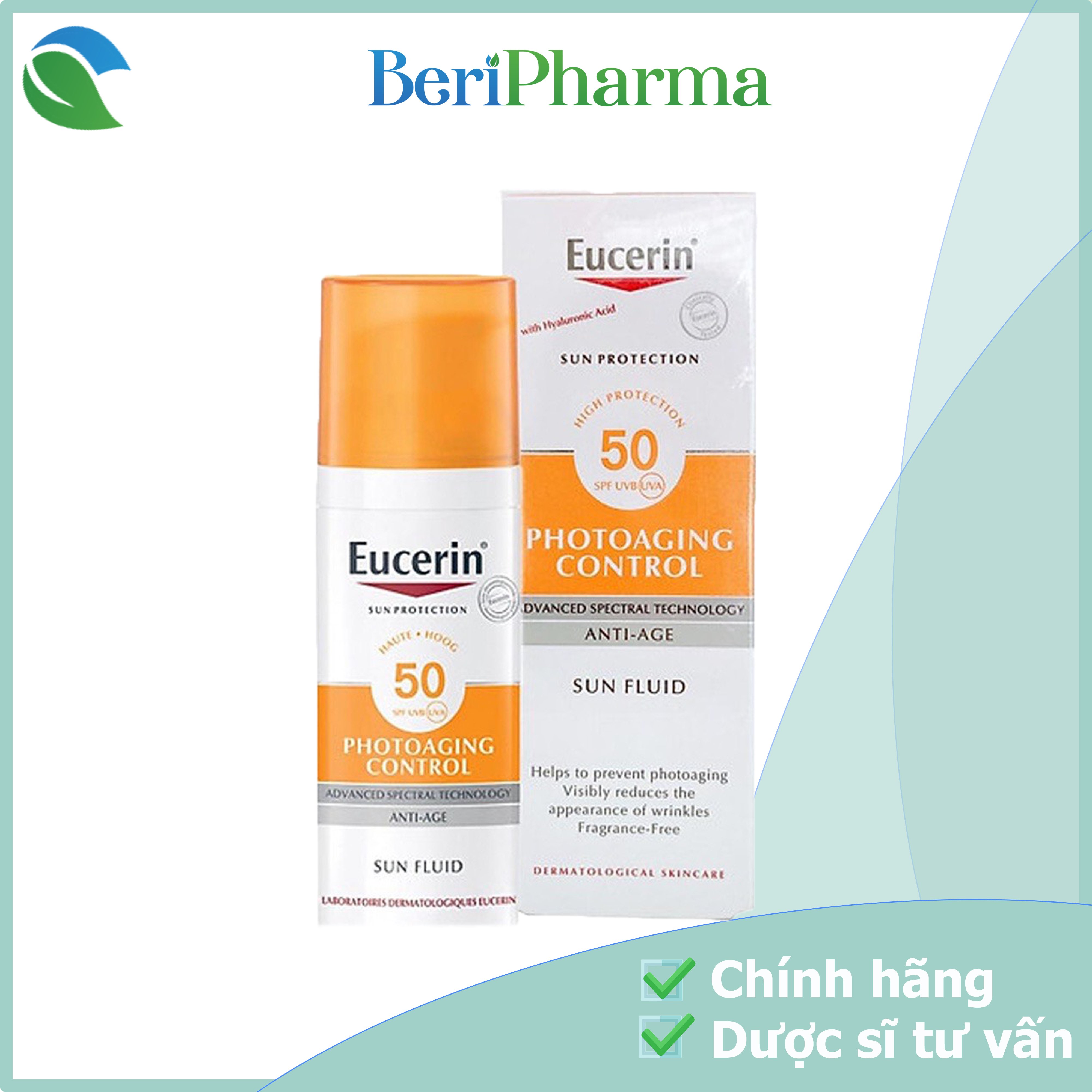 [HCM]Eucerin Kem Chống Nắng Giúp Giảm Nếp Nhăn Và Ngăn Ngừa Lão Hóa Sun Fluid Photoaging Control Spf 50 50ml