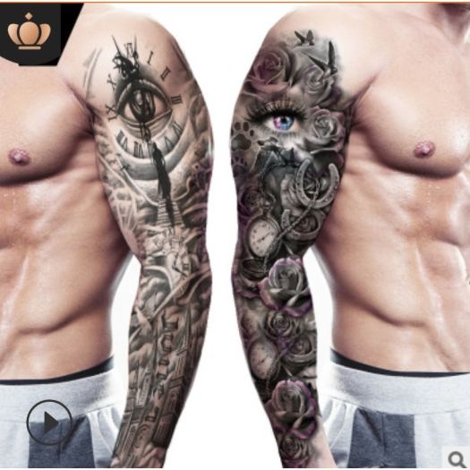 ✢▨  Hình xăm dán kín tay cao cấp trắng đen 17x48cm