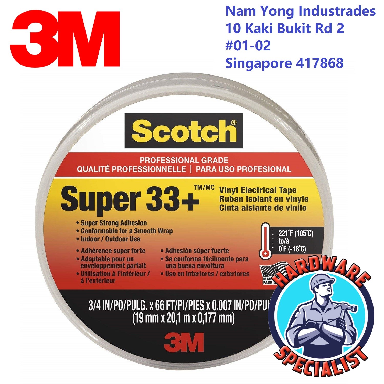 3M, Scotch® Vinyl Electrical Color Coding Tape, 35-White