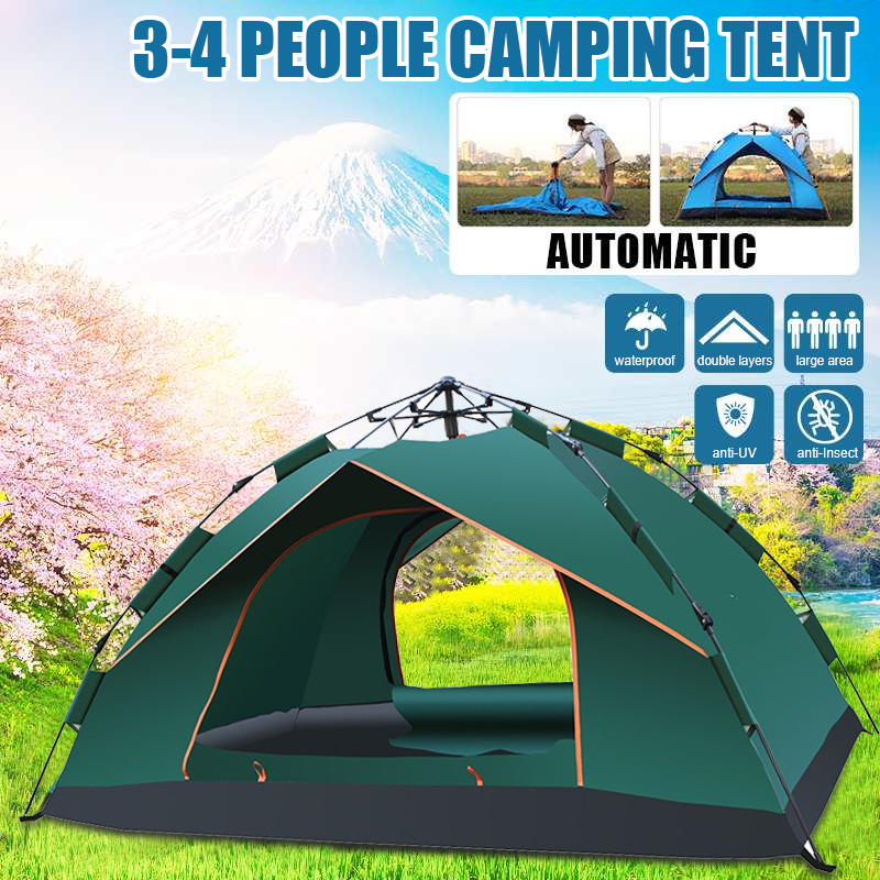 "Waterproof 3/4-5 Person Camping Tent, Easy Setup, Double Doors"