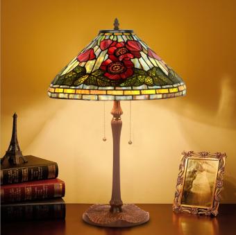Đèn bàn trang trí DandiHome phong cách Tiffany tân cổ điển - họa tiết hoa poppy chao 40cm