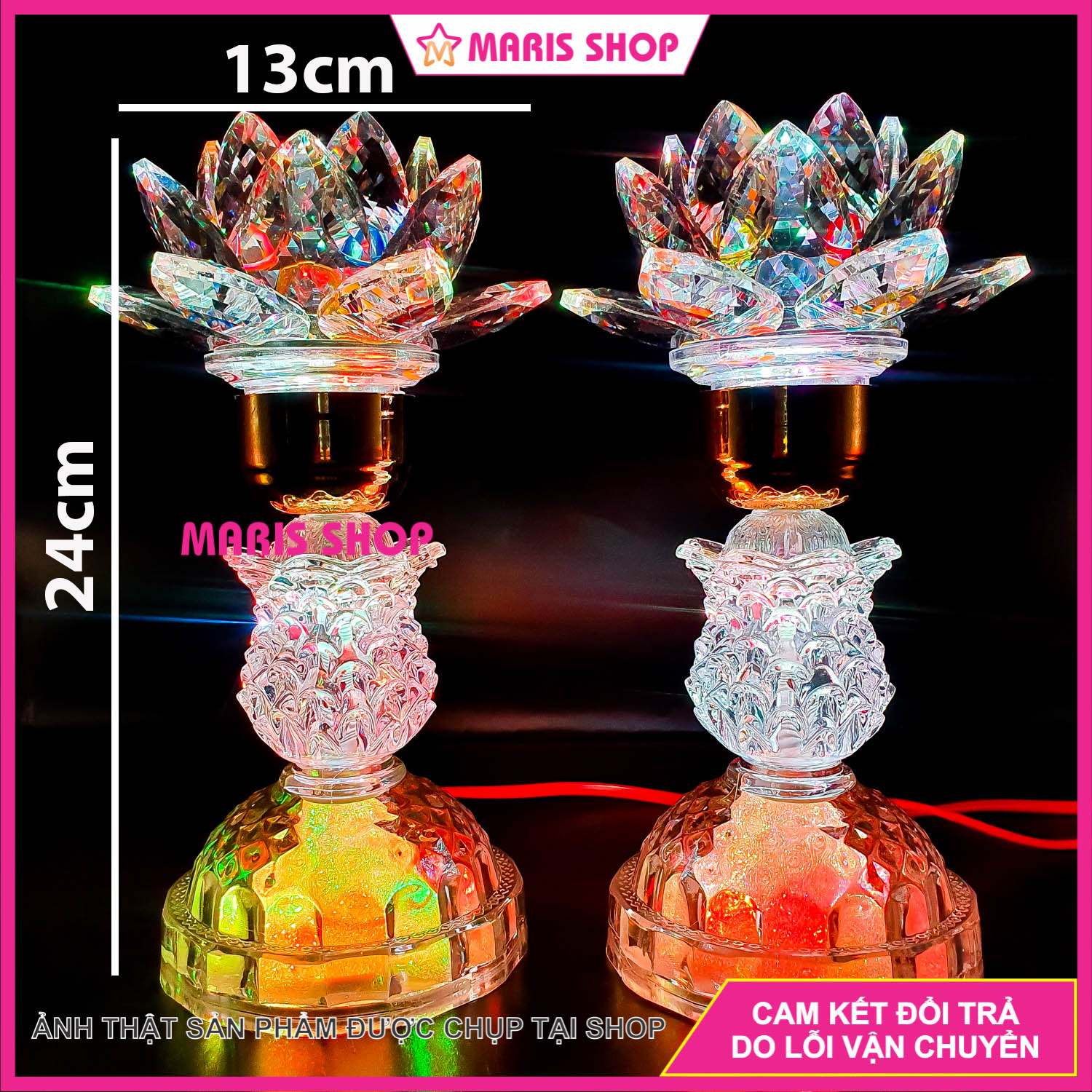 Bộ 2 đèn thờ hoa sen cao 24cm để bàn thờ phật, ông bà, gia tiên, đèn bàn thờ đẹp, bộ đồ thờ cúng đẹp, hoa bàn thờ