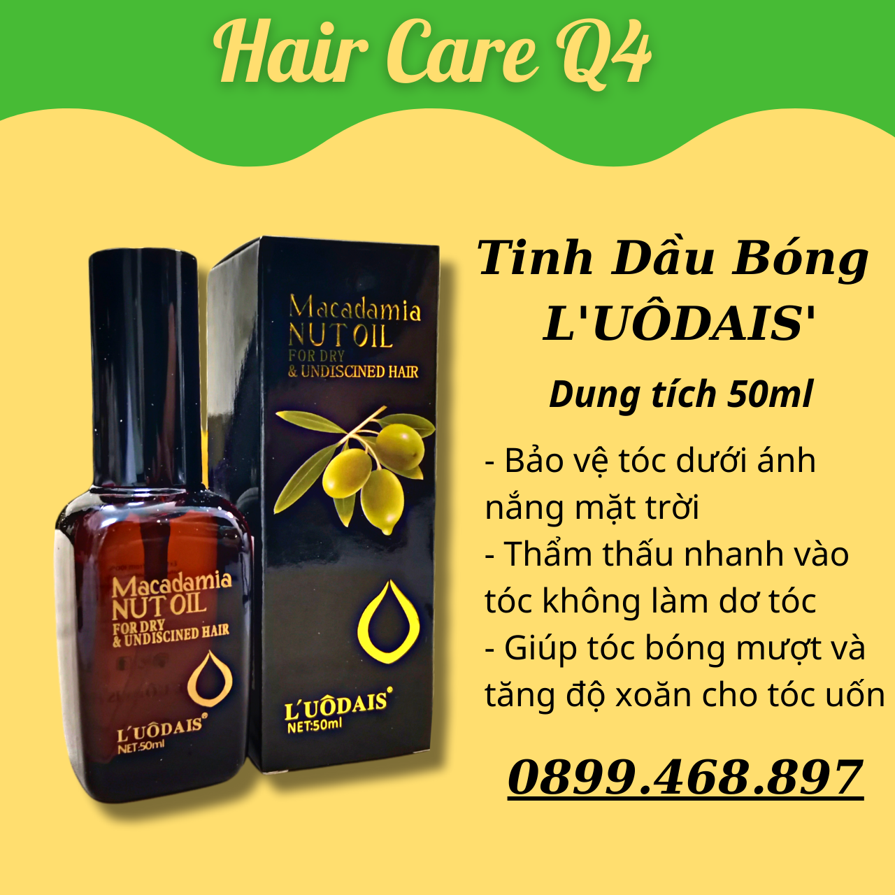 Tinh dầu bóng tóc Macadamia Nut Oil, serum dưỡng tóc Loudais 50ml - Hair Care Q4