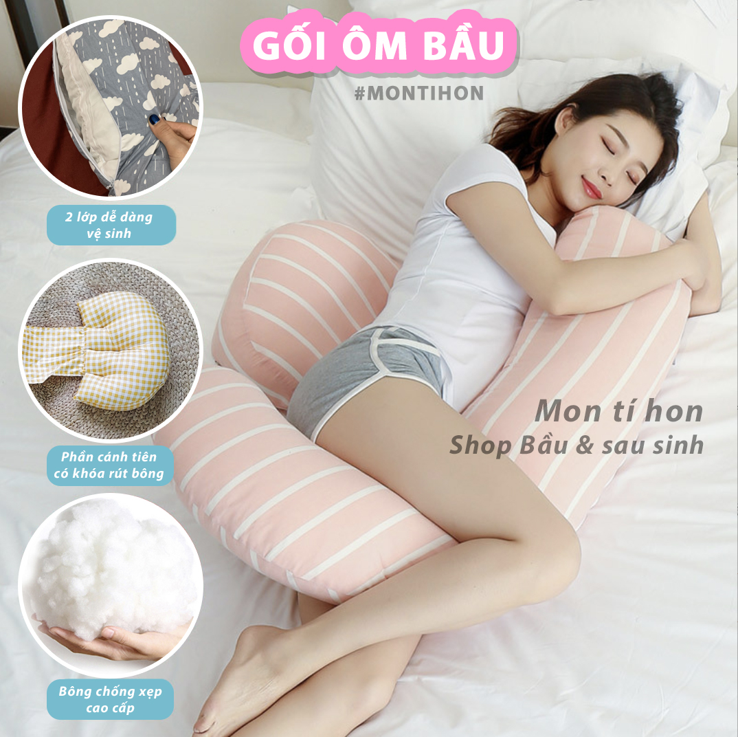 Gối ôm cho bà bầu chữ F - vải cotton Hàn nhồi bông chống xẹp cao cấp | Gối giảm đau lưng cho bà bầu ngủ ngon