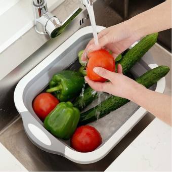 THỚT GẤP GỌN ĐA NĂNG 3IN1 - BỘ THỚT GẤP GỌN KÈM THAU RỔ RỬA HOA QUẢ TIỆN LỢI, CHẬU GẤP GỌN KÈM THỚT THÔNG MINH