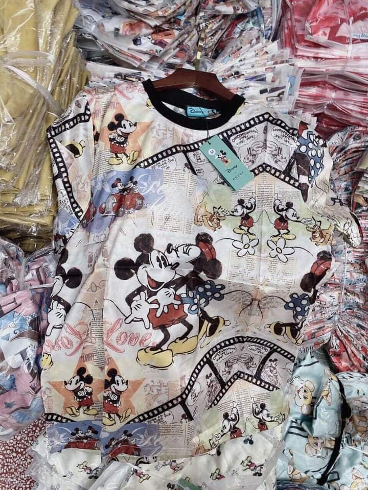 Áo thun Mickey hồng cổ tròn , Áo thun Mickey cổ phiền đen , Áo thun trắng Mickey