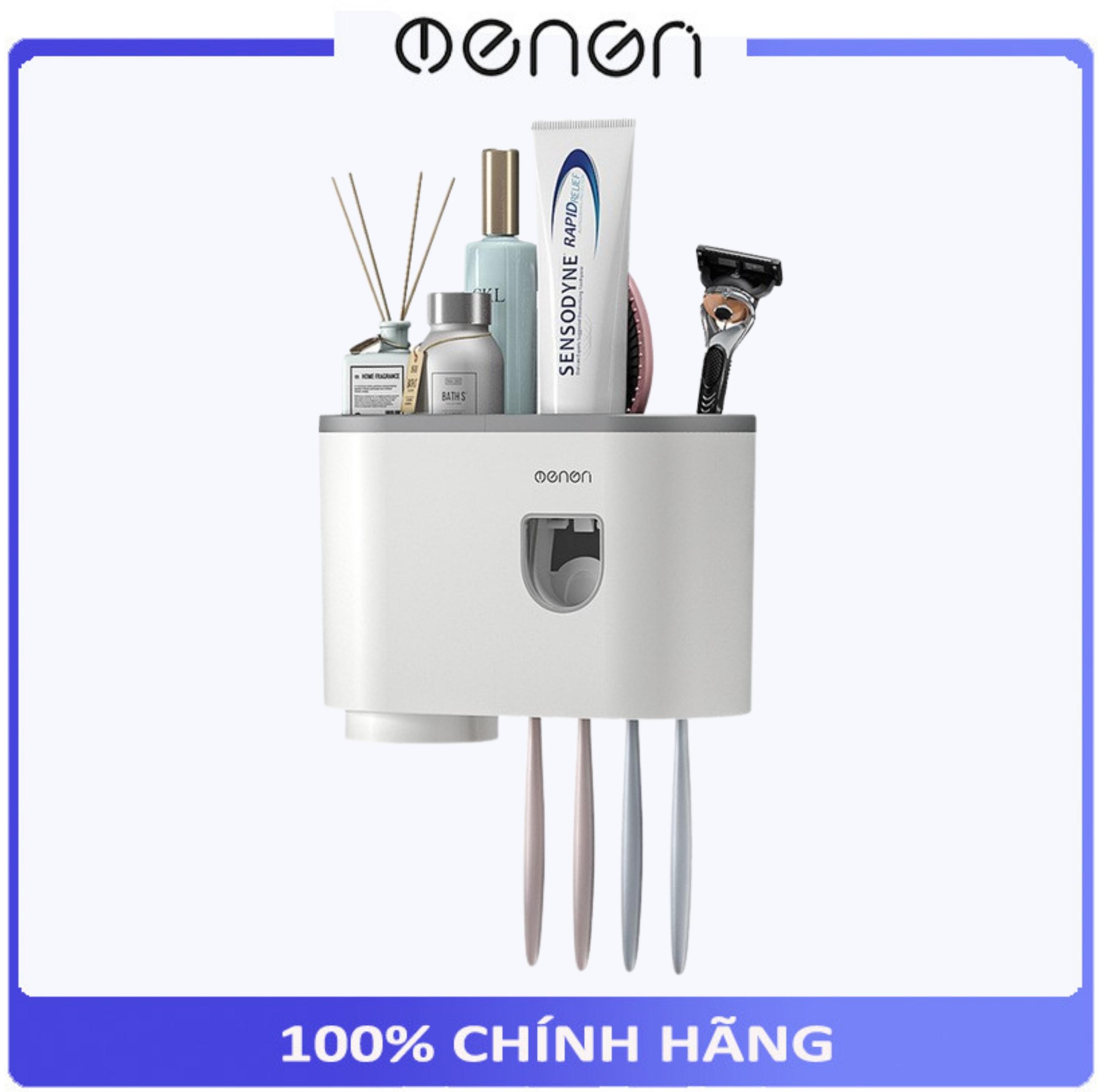 Giá treo bàn chải nhà tắm liền nhả kem đánh răng tự động tặng kèm cốc đánh răng lắp đặt dán tường