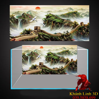 Tranh 3d dán bể cá vạn lí trường thành, trang trí bể cá có keo sẵn, kích thước đa dạng