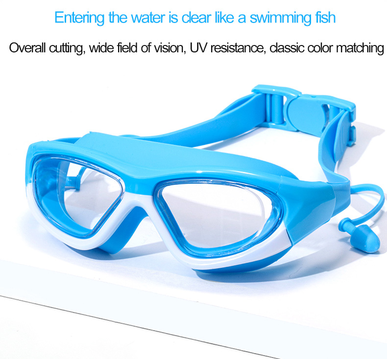 ภาพประกอบคำอธิบาย แว่นตาว่ายน้ำป้องกันหมอก HD กันน้ำสำหรับเด็กชายและเด็กหญิงซิลิโคนที่อุดหูอ่อน