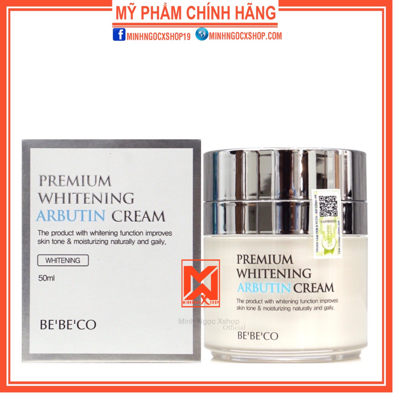 Kem dưỡng da Bebeco kem dưỡng trắng và phục hồi da cao cấp Bebeco Premium Whitening Arbutin Cream 50