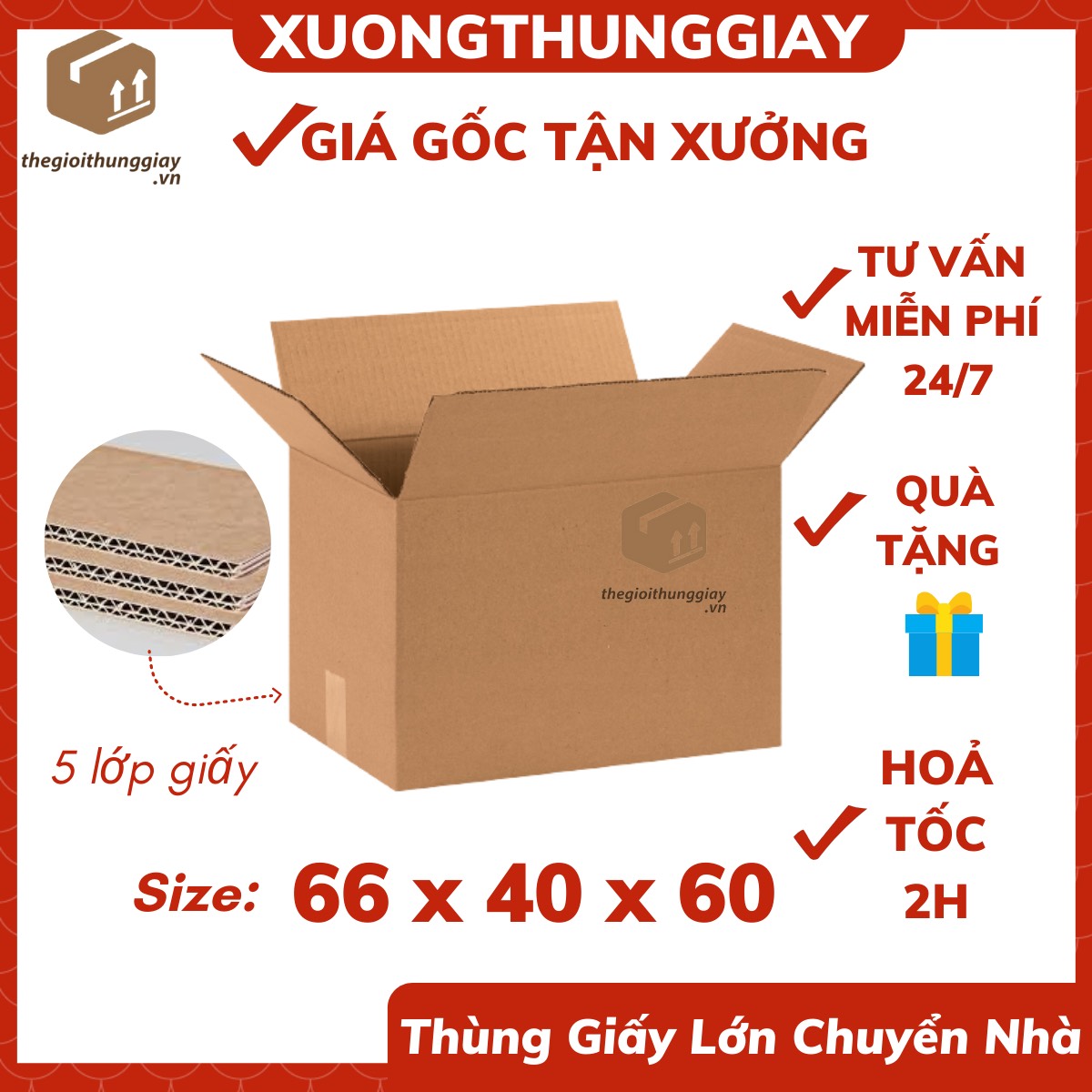 Combo 2 Thùng lớn 66x40x50 đóng hàng chuyển đồ, đi máy bay, đóng gói hàng hóa, thùng giấy kích thước lớn
