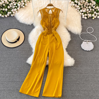 Bộ Áo Liền Quần Ống Rộng Thường Ngày Mùa Hè Bộ Áo Liền Quần Khâu Ren Không Tay Cạp Cao Thời Trang Cho Nữ Bộ Áo Liền Quần Dài Thanh Lịch Cho Nữ