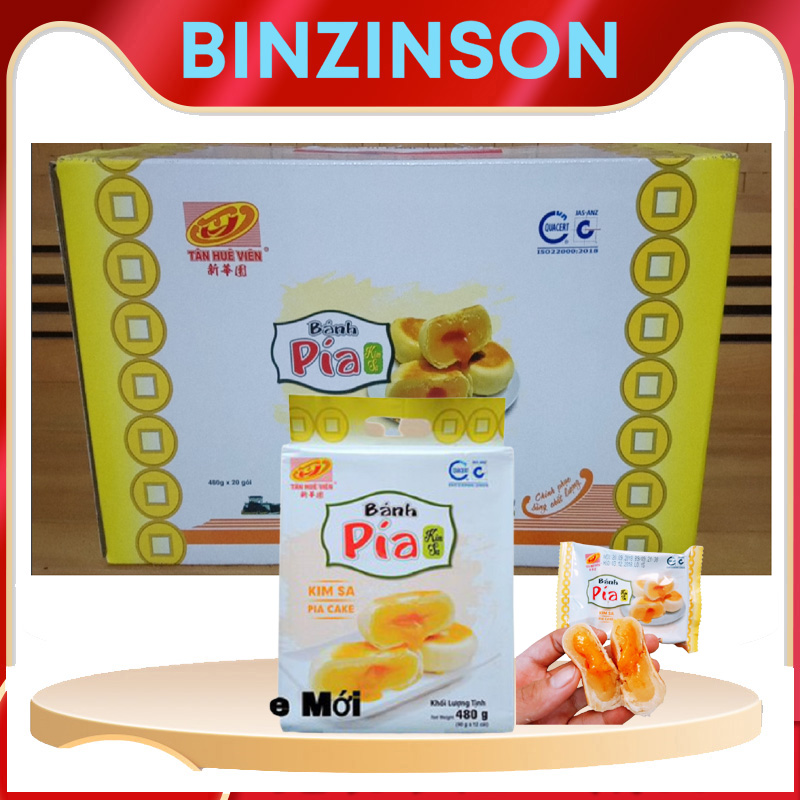 Bánh pía tân huê viên kim sa đậu xanh trứng chảy 480g loại thơm ngon - binzinson