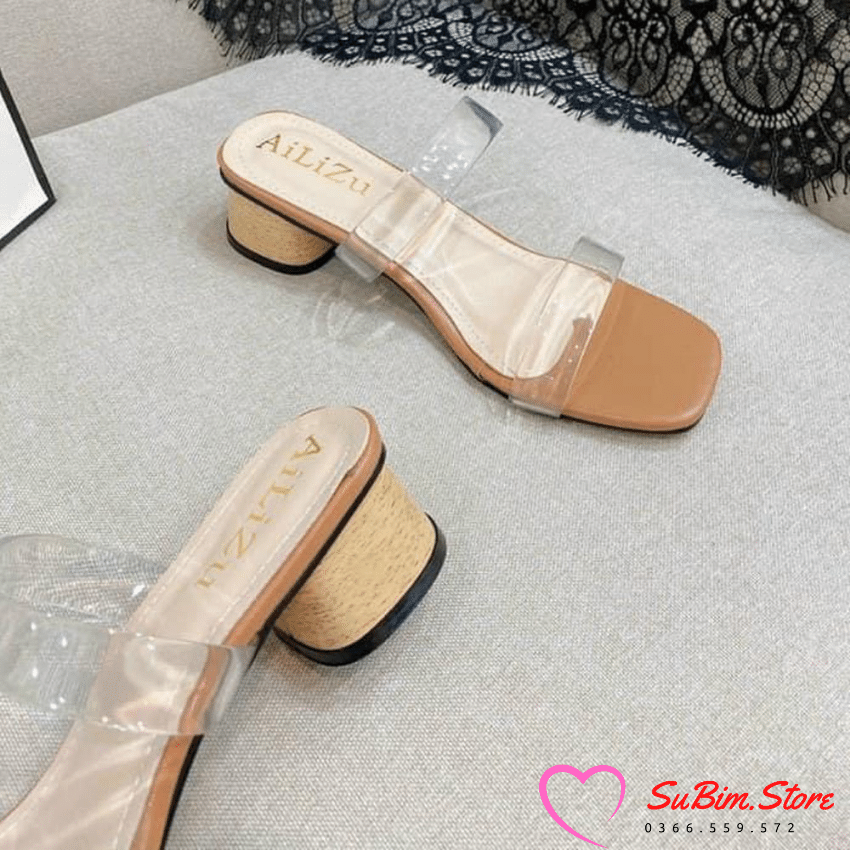 Dép/Guốc 2 Quai Ngang Trong Gót Gỗ 5p Sang Chảnh – SuBim.Store