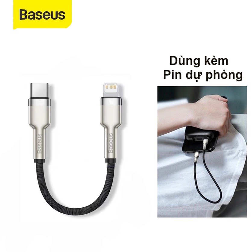 Dây sạc nhanh 20w pd baseus ngắn 25cm type c to lightning iphone dùng kèm pin dự phòng siêu tiện metal hd store 23cm 0.25 mét