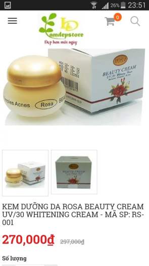KEM DƯỠNG TRẮNG DA ROSA BEAUTY CREAM UV30 WHITENING CREAM 15G CHÍNH HÃNG - 6289