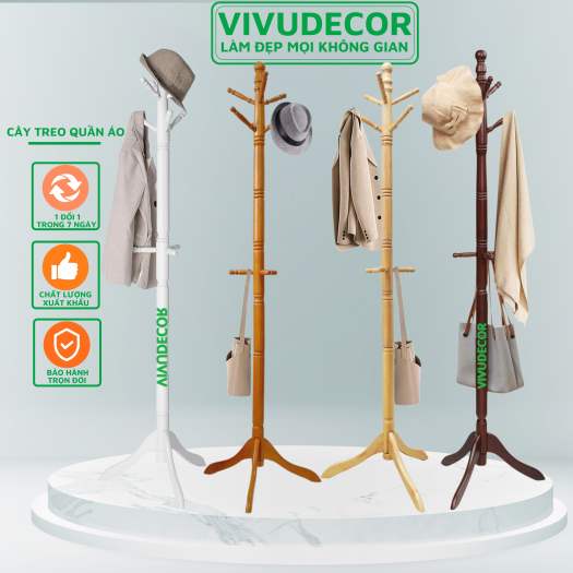 Cây Treo Quần Áo Vivudecor 100% Gỗ Tự Nhiên, Cây Treo Đồ GH 9 Nhánh Lắp Ráp Xuất Khẩu Hàn Quốc.