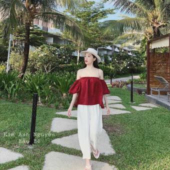 Set Bộ Áo Trễ Vai Rộng & Quần Dài Ống Rộng Sang Chảnh .Qc