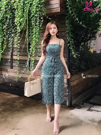 JUM Lửng 2 Dây Lụa Hoa Phối Nơ Thắt Eo Siêu Xinh. Qc