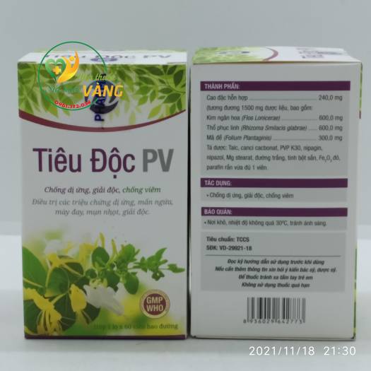 TIÊU ĐỘC PV dị ứng, mẩn ngứa, mày đay, mụn nhọt, giải độc
