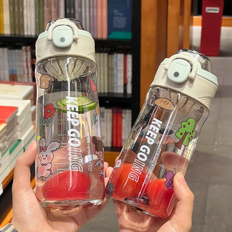 Bình đựng nước cute , bình nước nhựa dung tích 800ml dễ thương có bộ lọc kèm quai xách mang đi học, đi làm