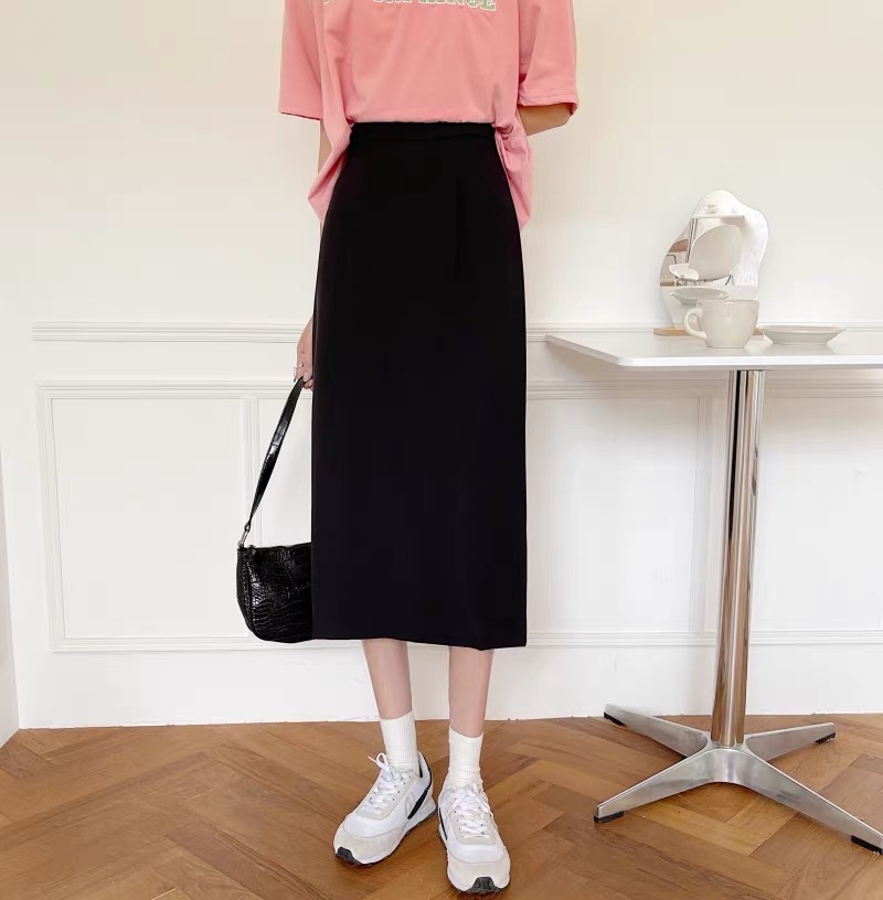 Chân váy midi chất linen mềm dáng A nhẹ cạp khóa xẻ sau