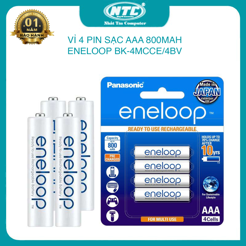 Vỉ 4 pin sạc aaa eneloop 800mah bk-4hcce/4bt - box anh nhất tín computer