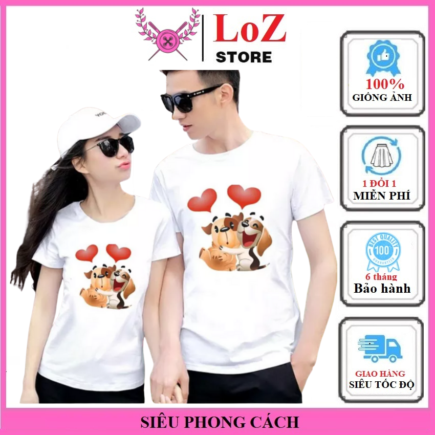 Áo thun hai cún cực yêu áo đôi nam nữ, áo cặp nam nữ