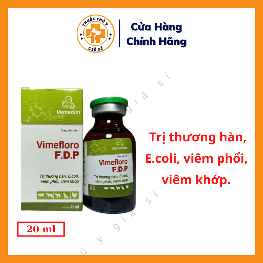"Hoàn tiền đến 10%" Vemedim FDP 20ml - Trị Thương Hàn, E.coli, Viêm Phổi, Viêm Khớp, Các Bệnh Đường Tiêu Hóa - Thú Y Giá Sỉ